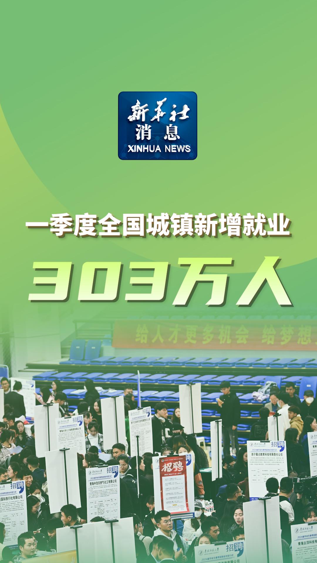 新华社消息｜一季度全国城镇新增就业303万人 -新华网        